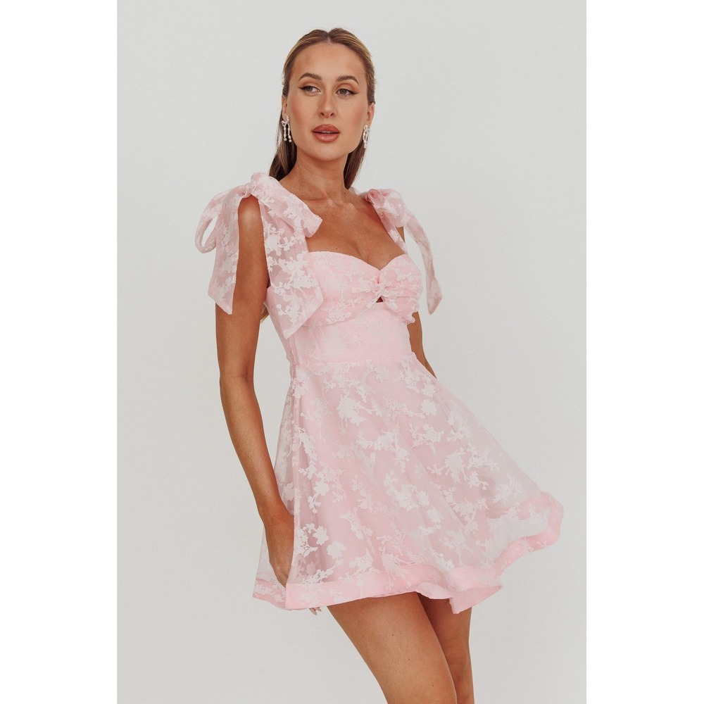 Billy J Karis Mini Dress 10 Blush Pink Floral Organza Coquette Princesscore NWT